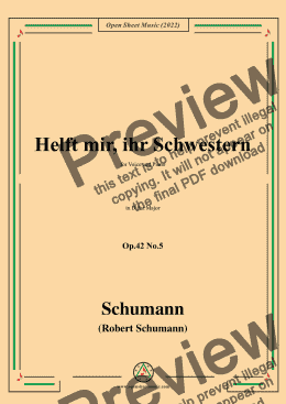 page one of Schumann-Helft mir,ihr Schwestern,Op.42 No.5,in B flat Major,for Voice and Piano