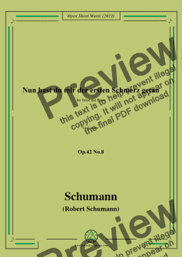 page one of Schumann-Nun hast du mir der ersten Schmerz getan,Op.42 No.8,in d minor,for Voice and Piano