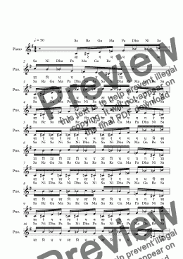 page one of Vishwambari Raga--Key C--Carnatic Music-Exercise Patterns