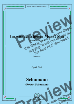 page one of Schumann-Im wunderschonen Monat Mai,Op.48 No.1,in a minor,for Voice and Piano