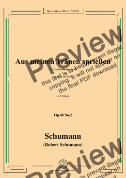 page one of Schumann-Aus meinen Tranen sprießen,Op.48 No.2,in A Major,for Voice and Piano