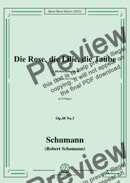 page one of Schumann-Die Rose,die Lilie,die Taube,Op.48 No.3,in D Major,for Voice and Piano