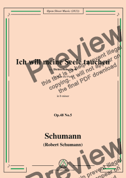 page one of Schumann-Ich will meine Seele tauchen,Op.48 No.5,in b minor,for Voice and Piano