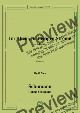 page one of Schumann-Im Rhein,im heiligen Strome,Op.48 No.6,in e minor,for Voice and Piano