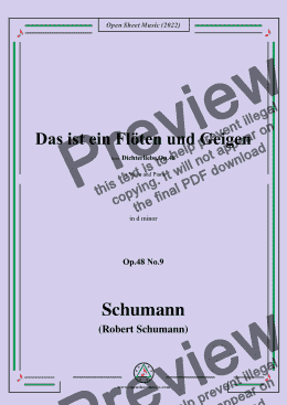 page one of Schumann-Das ist ein Floten und Geigen,Op.48 No.9,in d minor,for Voice and Piano