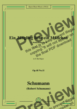 page one of Schumann-Ein Jungling liebt ein Madchen,Op.48 No.11,in E flat Major,for Voice and Piano