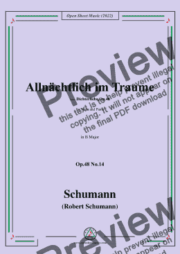 page one of Schumann-Allnachtlich im Traume,Op.48 No.14,in B Major,for Voice and Piano