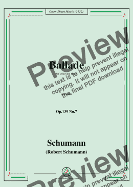 page one of Schumann-Ballade,Op.139 No.7,in d minor,for Voice and Piano