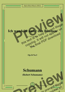 page one of Schumann-Ich wandelte unter den Bäumen,Op.24 No.3,in B Major,for Voice and Piano