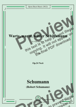 page one of Schumann-Warte,warte,wilder Schiffsmann,Op.24 No.6,in E Major,for Voice and Piano