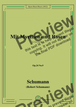 page one of Schumann-Mit Myrthen und Rosen,Op.24 No.9,in D Major,for Voice and Piano