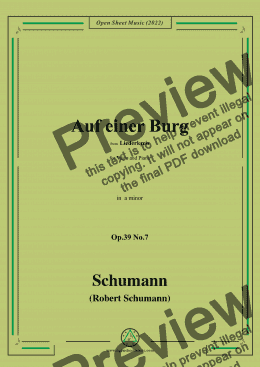 page one of Schumann-Auf einer Burg,Op.39 No.7,in a minor,from Liederkreis,for Voice and Piano