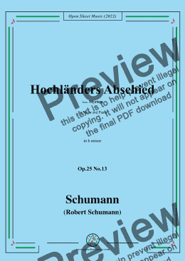 page one of Schumann-Hochlanders Abschied,Op.25 No.13,from Myrten,in b minor,for Voice and Piano