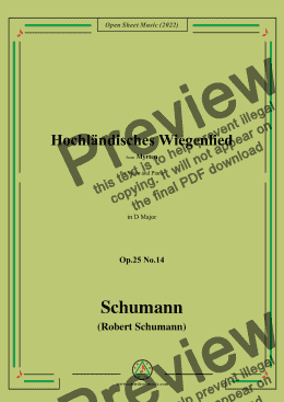 page one of Schumann-Hochlandisches Wiegenlied,Op.25 No.14,in D Major,for Voice and Piano