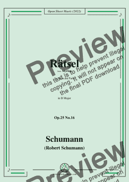 page one of Schumann-Rätsel,Op.25 No.16,from Myrten,in B Major,for Voice and Piano