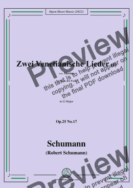 page one of Schumann-Zwei Venetianische LiederⅠ,Op.25 No.17,in G Major,for Voice and Piano