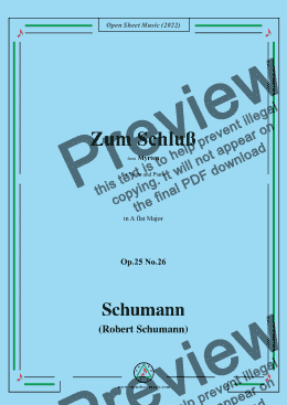 page one of Schumann-Zum Schluß,Op.25 No.26,in A flat Major,for Voice and Piano