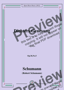 page one of Schumann-Dichters Genesung,Op.36 No.5 in G Major,for Voice and Piano