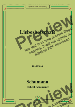 page one of Schumann-Liebesbotschaft,Op.36 No.6 in f minor,for Voice and Piano