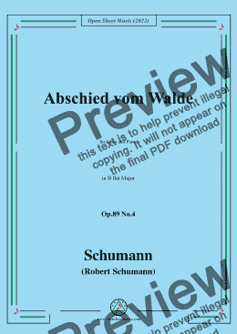 page one of Schumann-Abschied vom Walde,Op.89 No.4 in B flat Major,for Voice and Piano