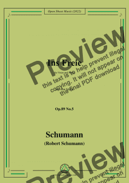 page one of Schumann-Ins Freie,Op.89 No.5 in B flat Major,for Voice and Piano