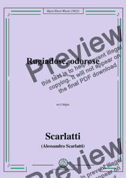 page one of A. Scarlatti-Rugiadose,odorose,in G Major,for Voice and Piano