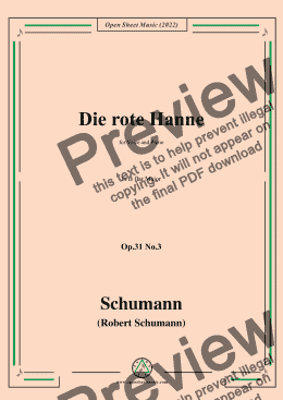 page one of Schumann-Die rote Hanne,Op.31 No.3 in B flar Major,for Voice and Piano