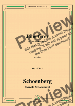 page one of Schoenberg-Jane Grey,in d minor,Op.12 No.1,from Zwei Balladen,for Voice and Piano