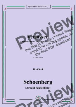 page one of Schoenberg-Verlassen,in e flat minor,Op.6 No.4,from Acht Lieder fur eine Singstimme und Klavier