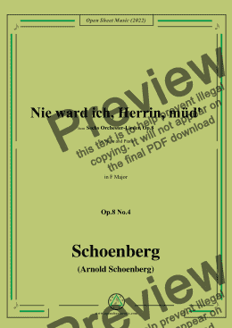 page one of Schoenberg-Nie ward ich,Herrin,müd',in F Major,Op.8 No.4