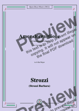 page one of Strozzi-Amor dormiglione,from Cantate,ariette e duetti,in A flat Major