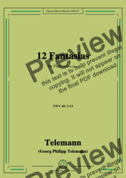 page one of Telemann-12 Fantasias,TWV 40 No.2-No.13,for Flute(without Bass)