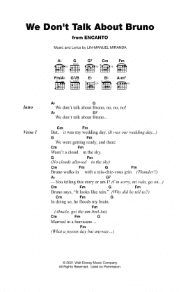 page one of We Don't Talk About Bruno (from Encanto) (Guitar Chords/Lyrics)