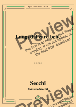 page one of Secchi-Lungi dal caro bene,in D Major,for Voice and Piano