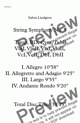 page one of String Symphony No. 5 I. Allegro