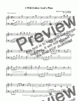 page one of I Will Follow God's Plan (piano solo)