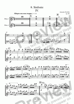 page one of Dvořák, Sinfonie Nr. 8 op. 88, IV. Allegro ma non troppo – 2fl