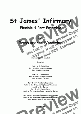 page one of St James' Infirmary for Flexible 4 Part Ensemble