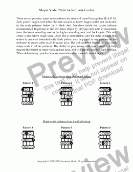 page one of major scale patterns for bass guitar