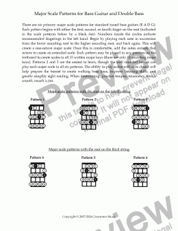 page one of major scale patterns for bass guitar and double bass