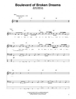 page one of Boulevard Of Broken Dreams (Bass Guitar Tab)