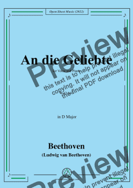 page one of Beethoven-An die Geliebte,WoO 140(Version I-Earlier),in D Major