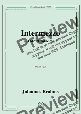 page one of Brahms-Intermezzo,from 4 Klavierstucke,Op.119 No.2,in e minor,for Piano