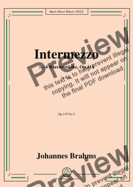 page one of Brahms-Intermezzo,from 4 Klavierstucke,Op.119 No.3 in C Major,for Piano 