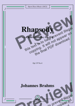 page one of Brahms-Rhapsody,from 4 Klavierstucke,Op.119 No.4,in E flat Major,for Piano 