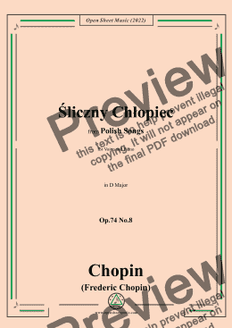 page one of Chopin-Śliczny Chłopiec(Mein Geliebter),in D Major,Op.74 No.8 