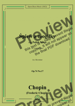 page one of Chopin-Śpiew z mogiłky(Polens Grabgesang),in e flat minor,Op.74 No.17,from Polish Songs