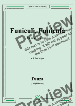 page one of Denza-Funiculì,Funicula,in E flat Major,for Voice and Piano 