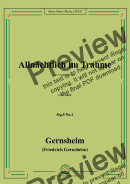 page one of Gernsheim-Allnächtlich im Traume,Op.3 No.4,in B Major,for Voice and Piano 