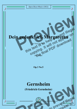 page one of Gernsheim-Dein gedenk' ich Margaretha,Op.3 No.5,in C Major,for Voice and Piano 